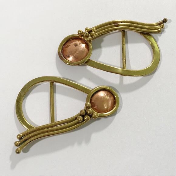 Vintage Handcrafted Baldwin Signed Modernist Copper and Brass Scarf Belt Buckle - Picture 6 of 14
